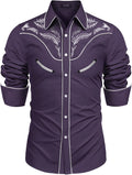 Men's Western Cowboy Shirt Embroidered Cotton Button-Down