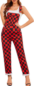 Red Checkered Overalls for Women - Retro Buffalo Plaid Jeans
