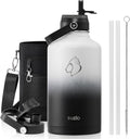 BUZIO 64oz Insulated Water Bottle with Straw Lid and Flex Cap - Large