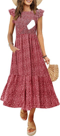 Women's Nursing Dress Flutter Sleeve Smocked Tiered Midi