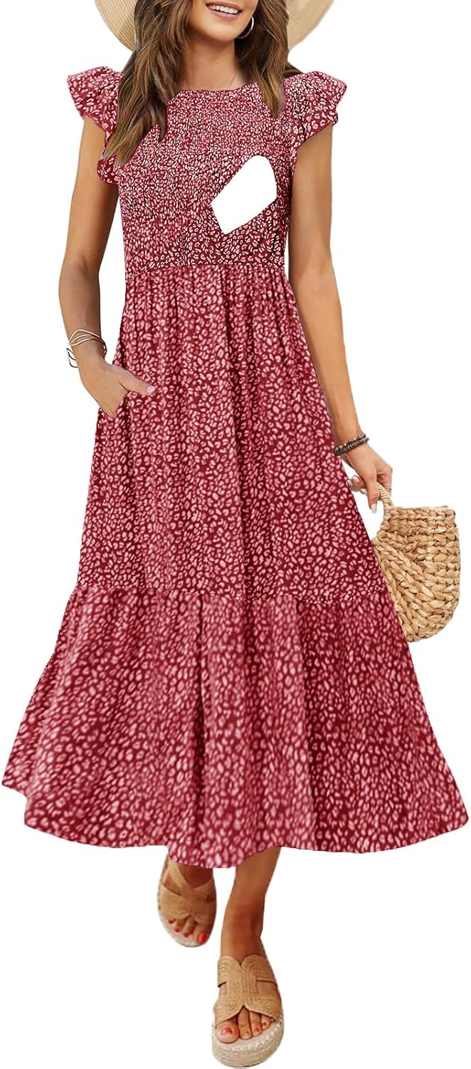 Women's Nursing Dress with Flutter Sleeves and Pockets