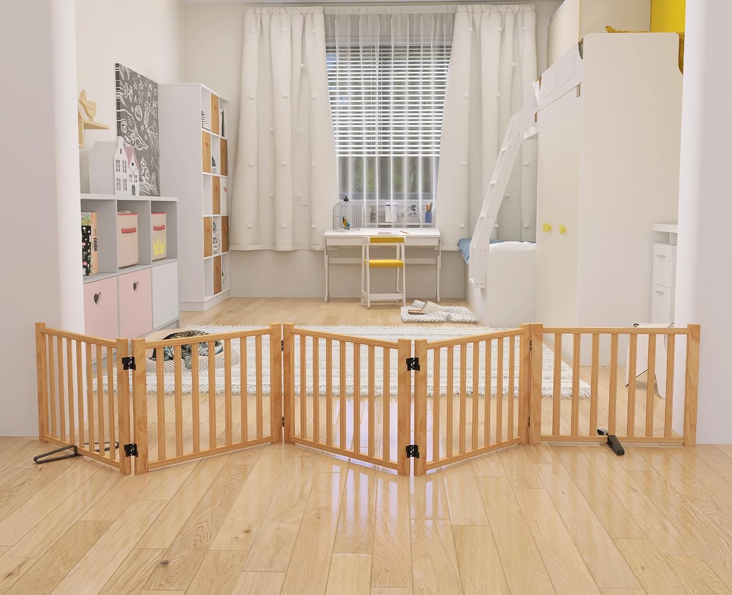 YOCAN Wooden Freestanding Dog Gates for Indoor Pet Safety