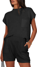 Two Piece Summer Knit Sweater Short Set - Comfortable Everyday Wear