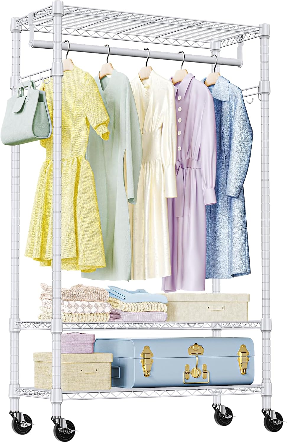 IZEUK Heavy Duty Rolling Garment Rack with Adjustable Shelves