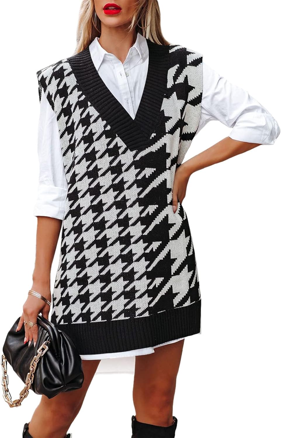 Viottiset Women's Oversized V Neck Knit Sweater Vest for Style