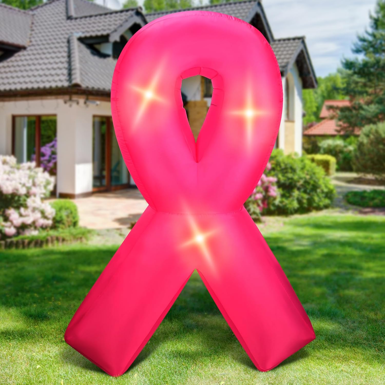 5 ft Inflatable Breast Cancer Awareness Pink Ribbon Decor for Yard
