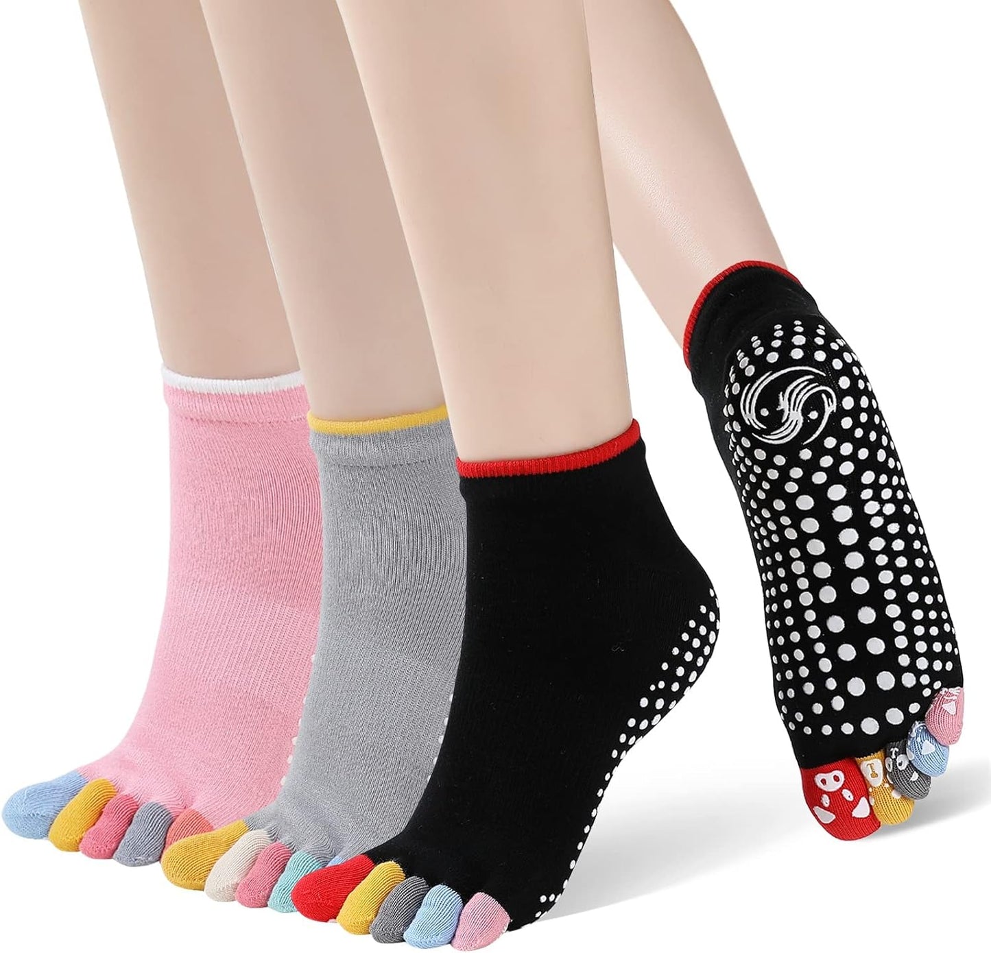 CaiDieNu Non Slip Yoga Socks - Grip & Stability in 3 Pairs