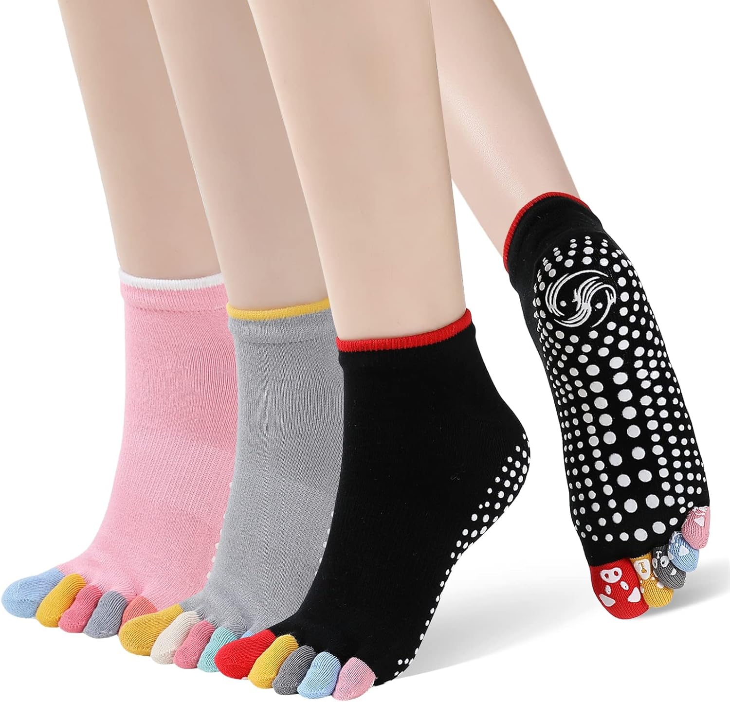 CaiDieNu Non Slip Yoga Socks - Grip & Stability in 3 Pairs