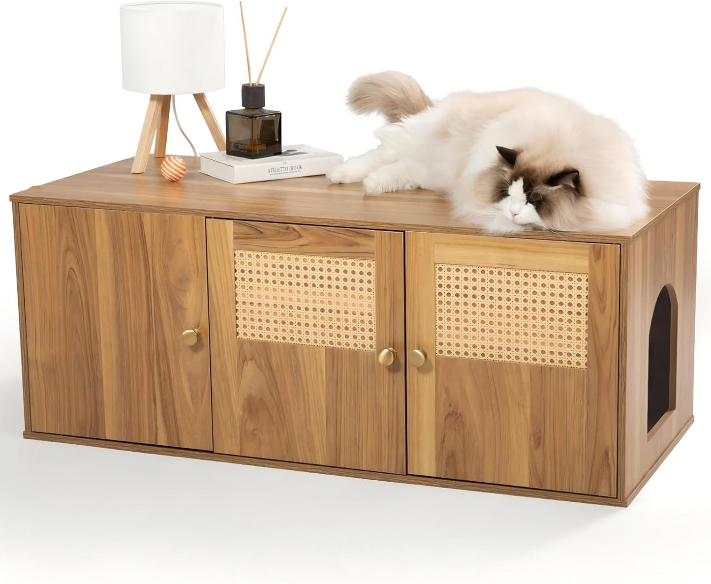 Wooden Cat Litter Box Enclosure with Storage Compartment