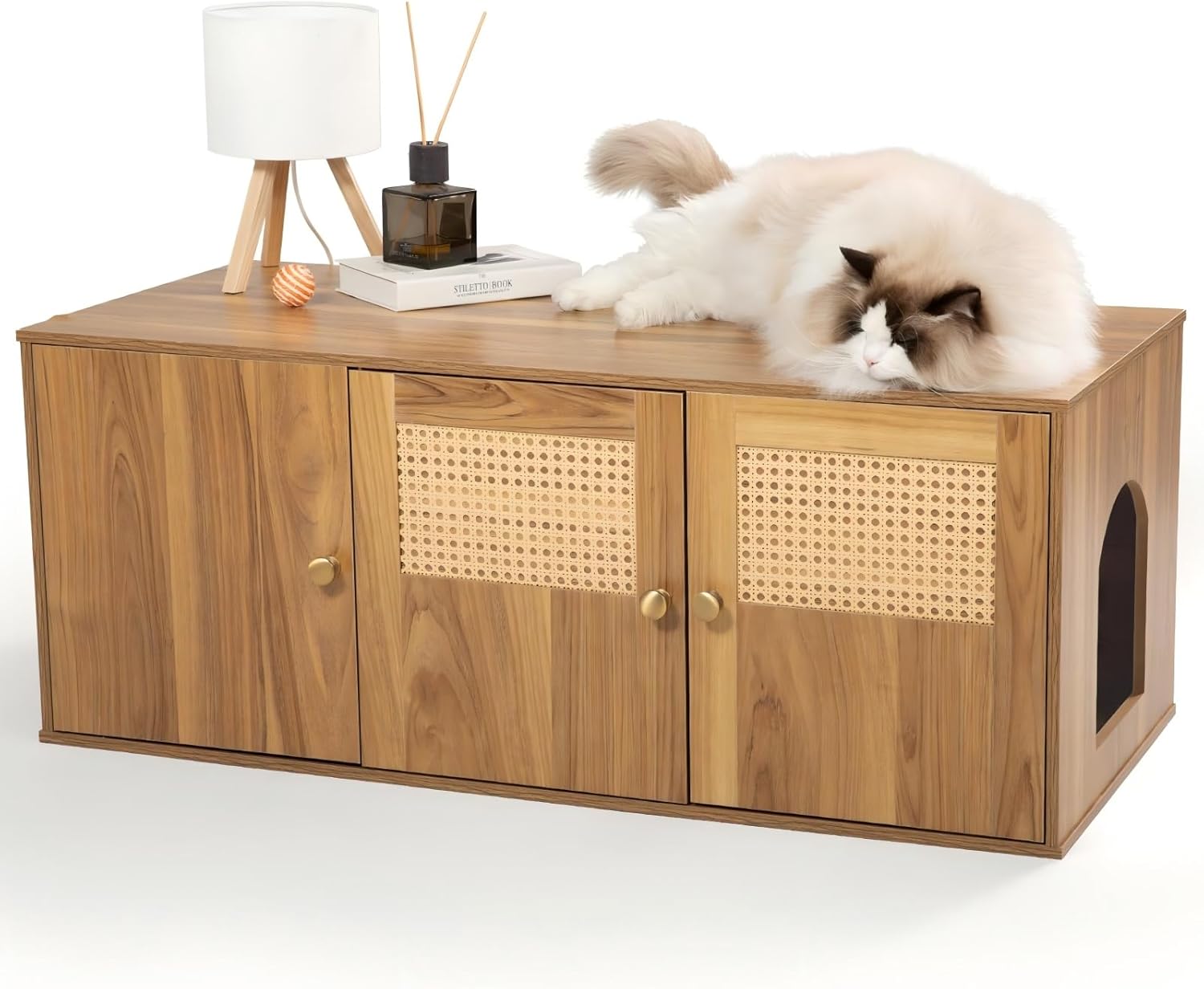 Wooden Cat Litter Box Enclosure with Storage Compartment