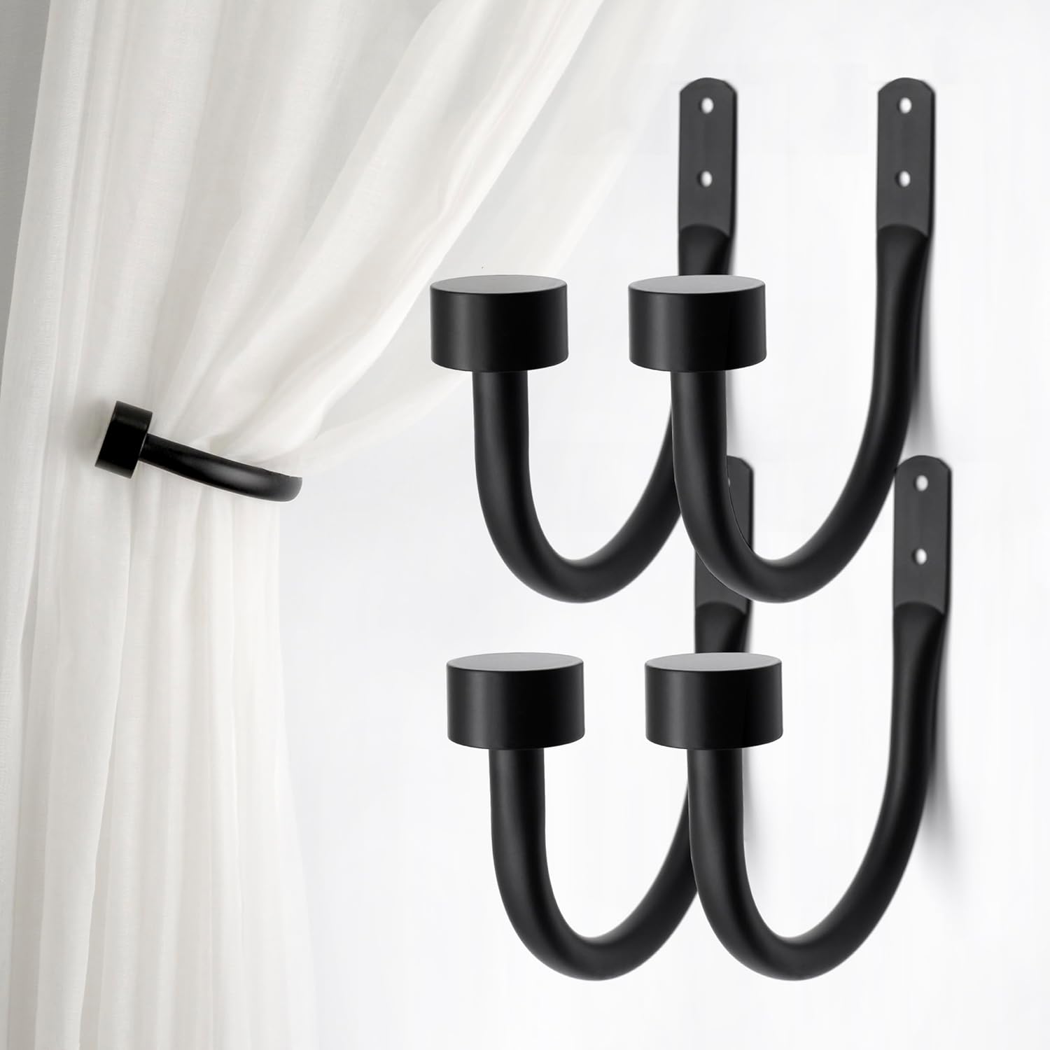 Set of 4 Black Curtain Holdbacks - Strong & Stylish Solution!