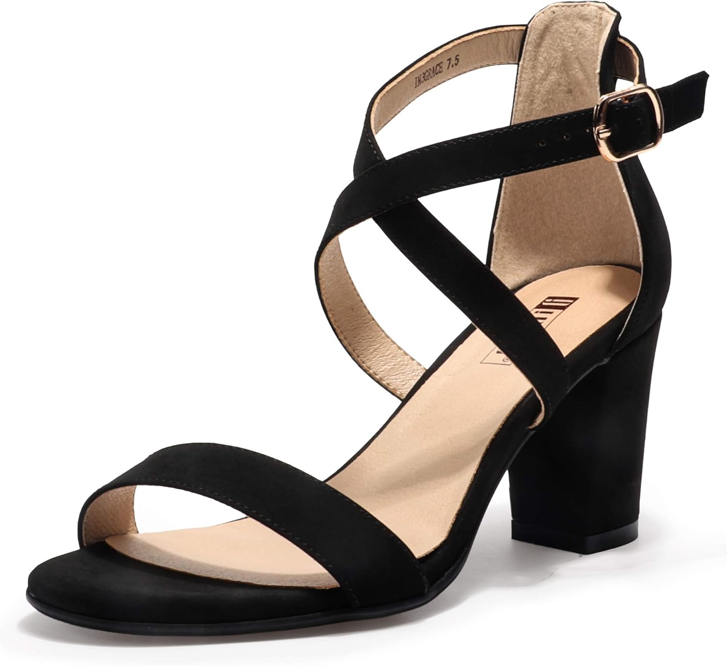 IDIFU Women's Grace Strappy Block Heels Sandals for Comfort