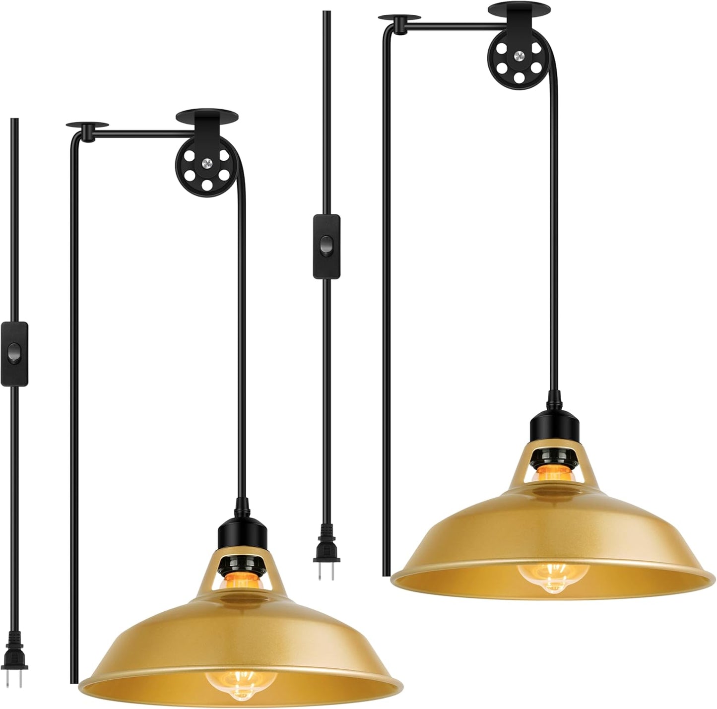 Plug in Gold Pendant Light for Mid Century Rustic Style