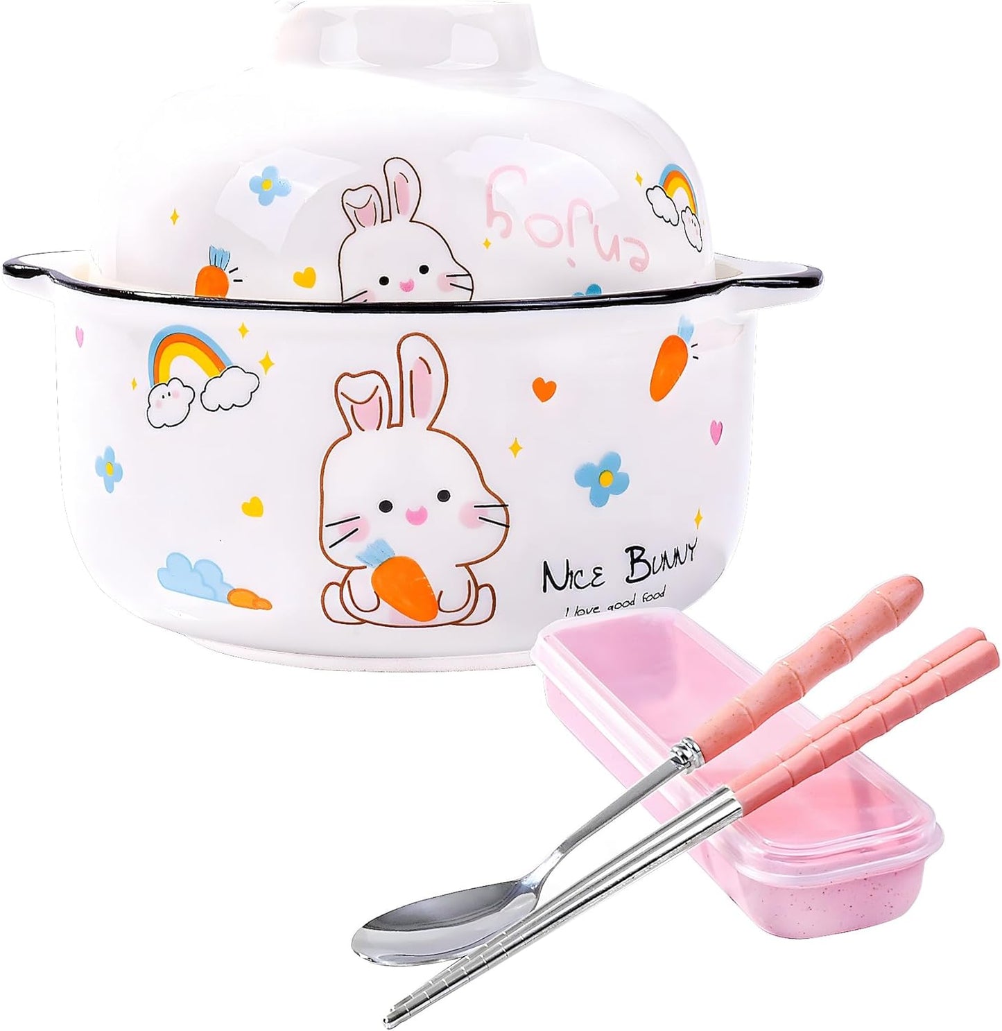Bunny Ceramic Ramen Set | Microwave Safe | Spoon & Chopsticks | BOSILI