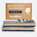 Super-Plush Turkish Cotton Hand Towels - Set of 2 - Striped Navy
