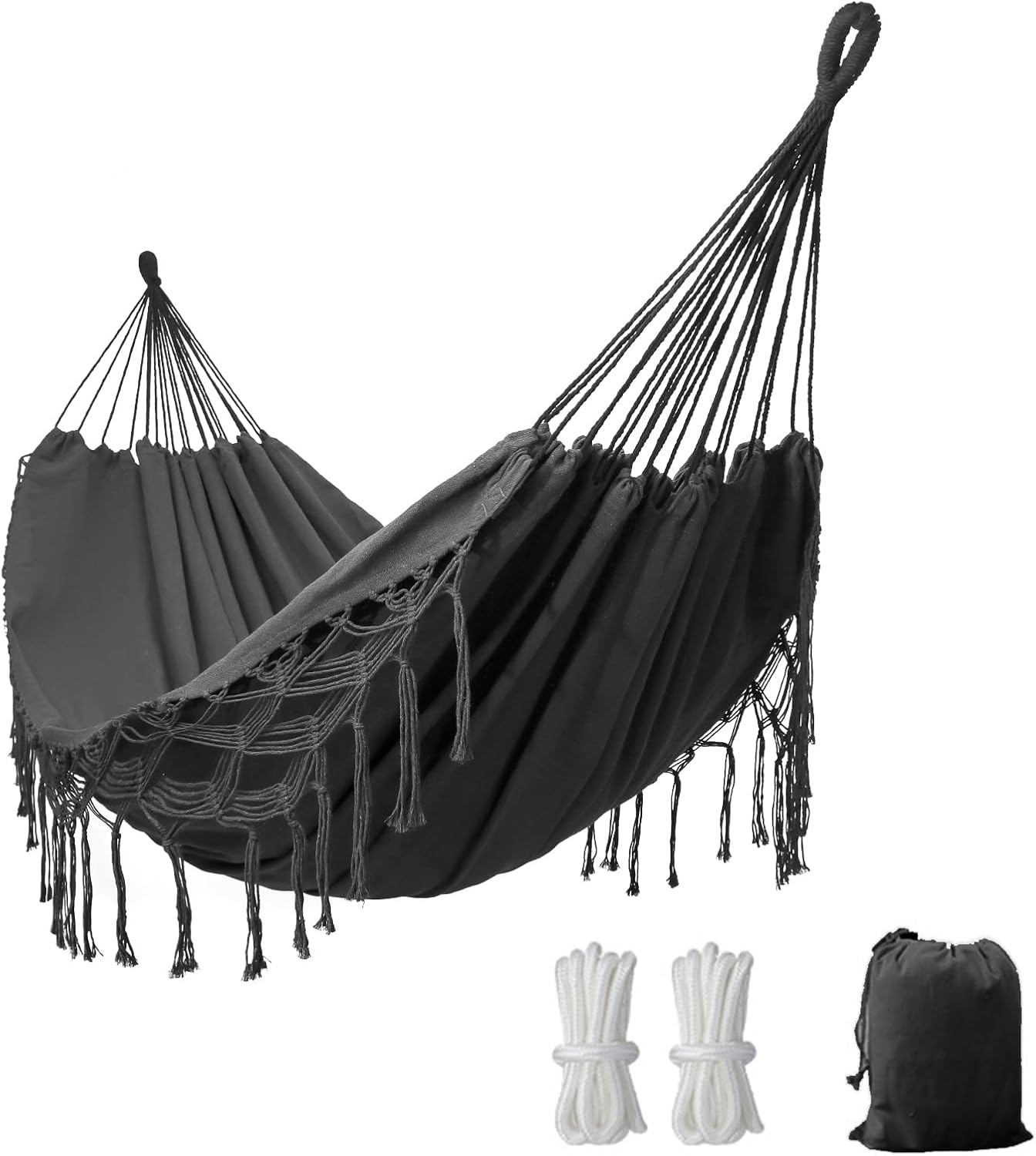 Double Boho Macrame Hammock with Elegant Tassels for Relaxation