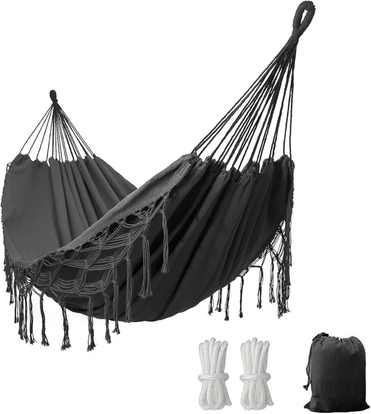 Double Boho Macrame Hammock with Elegant Tassels for Relaxation