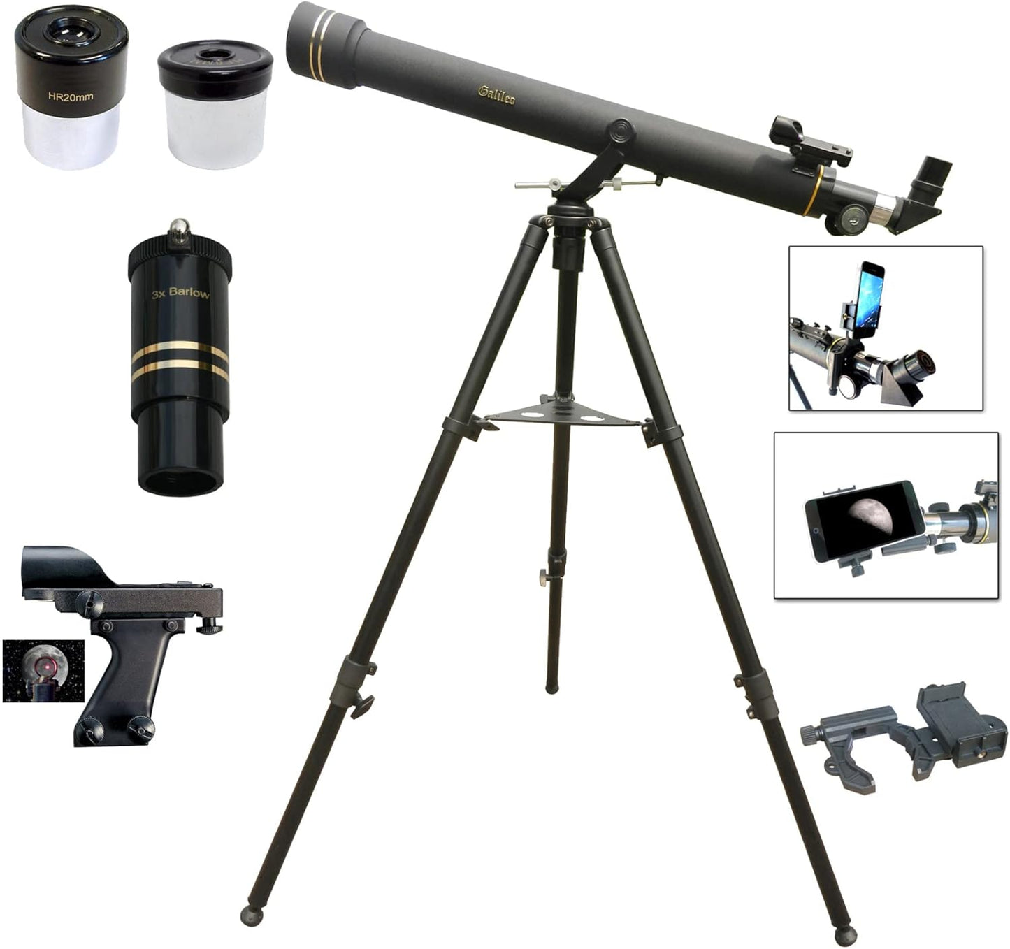 Galileo 800mm Refractor Telescope with Smartphone Adapter Kit