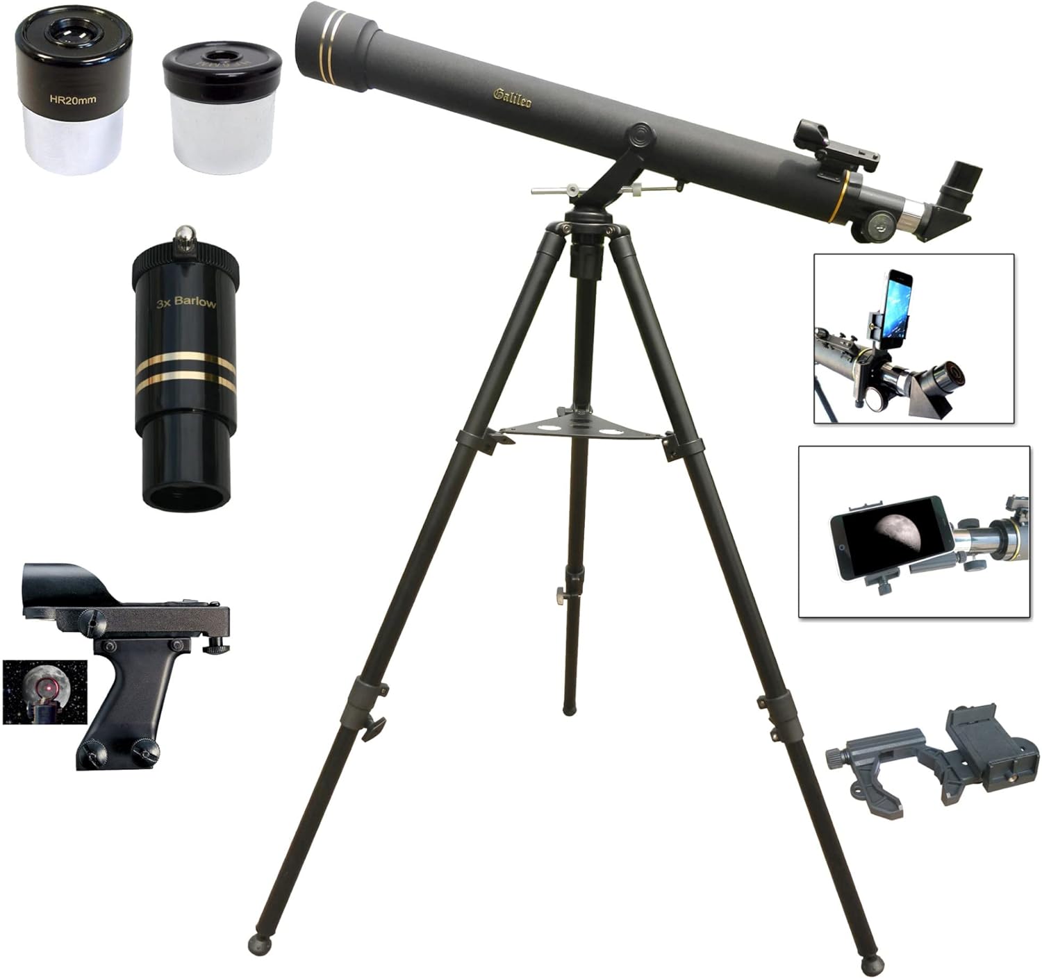 Galileo 800mm Refractor Telescope with Smartphone Adapter Kit