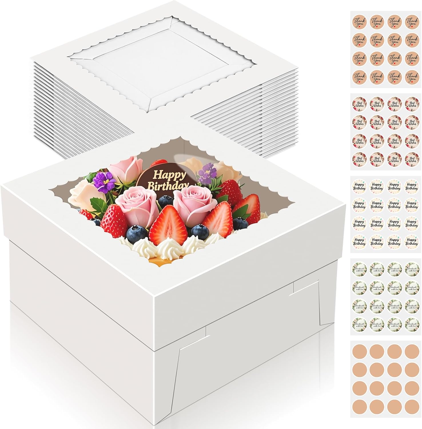 15 PCS 12 Inch Cake Boxes with Window for All Occasions