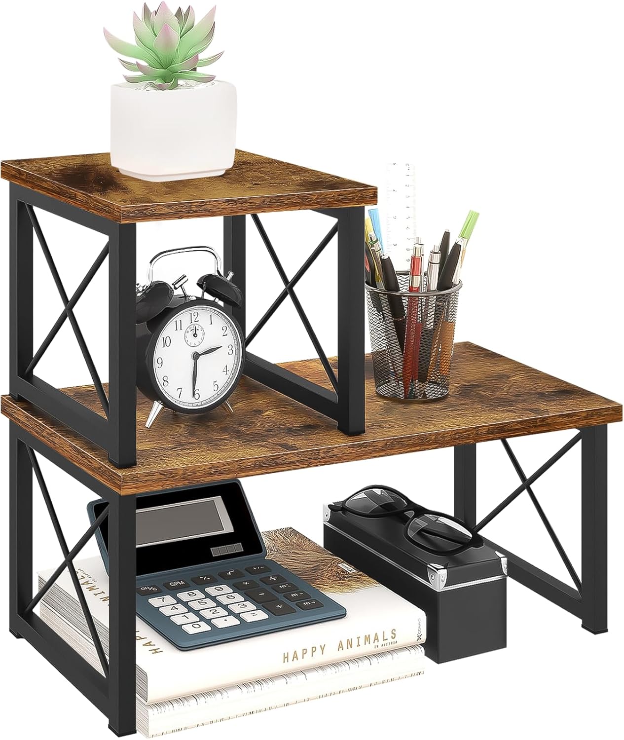 ELITEROO 2 Tier Wood Desktop Shelf: Adjustable Organizer