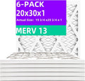 20x30x1 MERV 13 Air Filter (6-Pack) - High Efficiency Home HVAC Filter