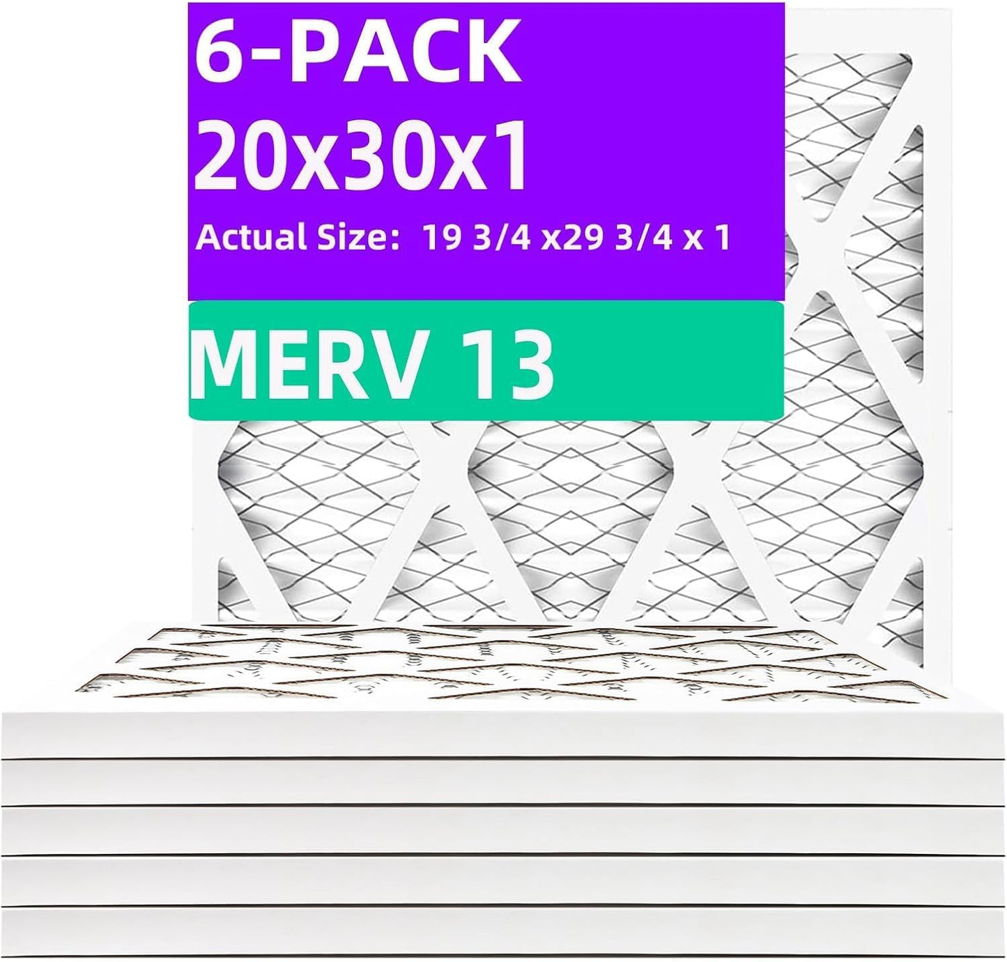 20x30x1 MERV 13 Air Filter 6-Pack for HVAC Systems