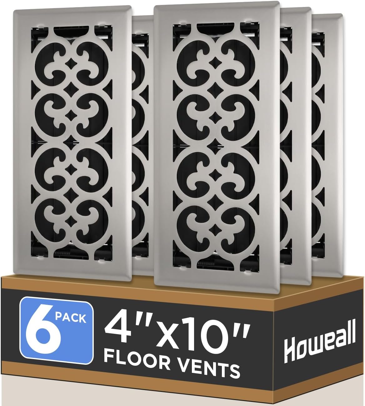 4x10 Inches Heavy Duty Walkable Floor Register Covers - Satin Nickel