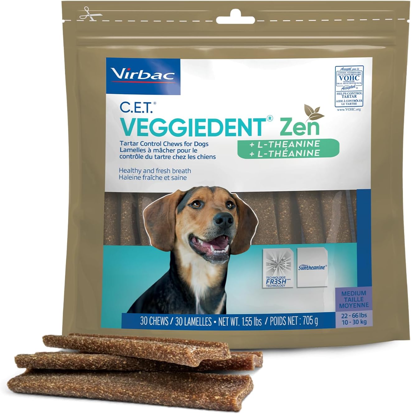 Virbac C.E.T. VEGGIEDENT Zen Chews for Dogs - Tartar Control