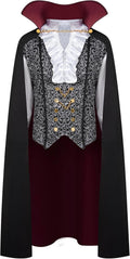 Halloween Vampire Costume for Men - Cape, Vest Shirt & Cane