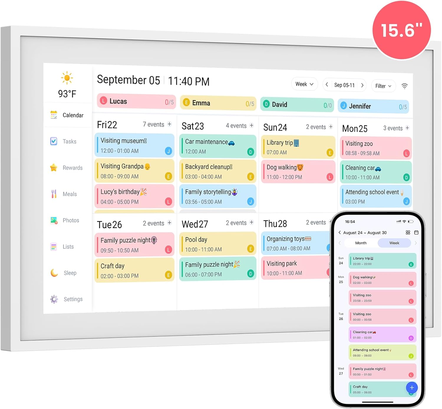 Skyzoo 15.6-Inch Digital Calendar for Family Scheduling Needs