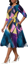 CLOCOR Midi Dress A-Line 3/4 Sleeve Keyhole - Comfortable Fit