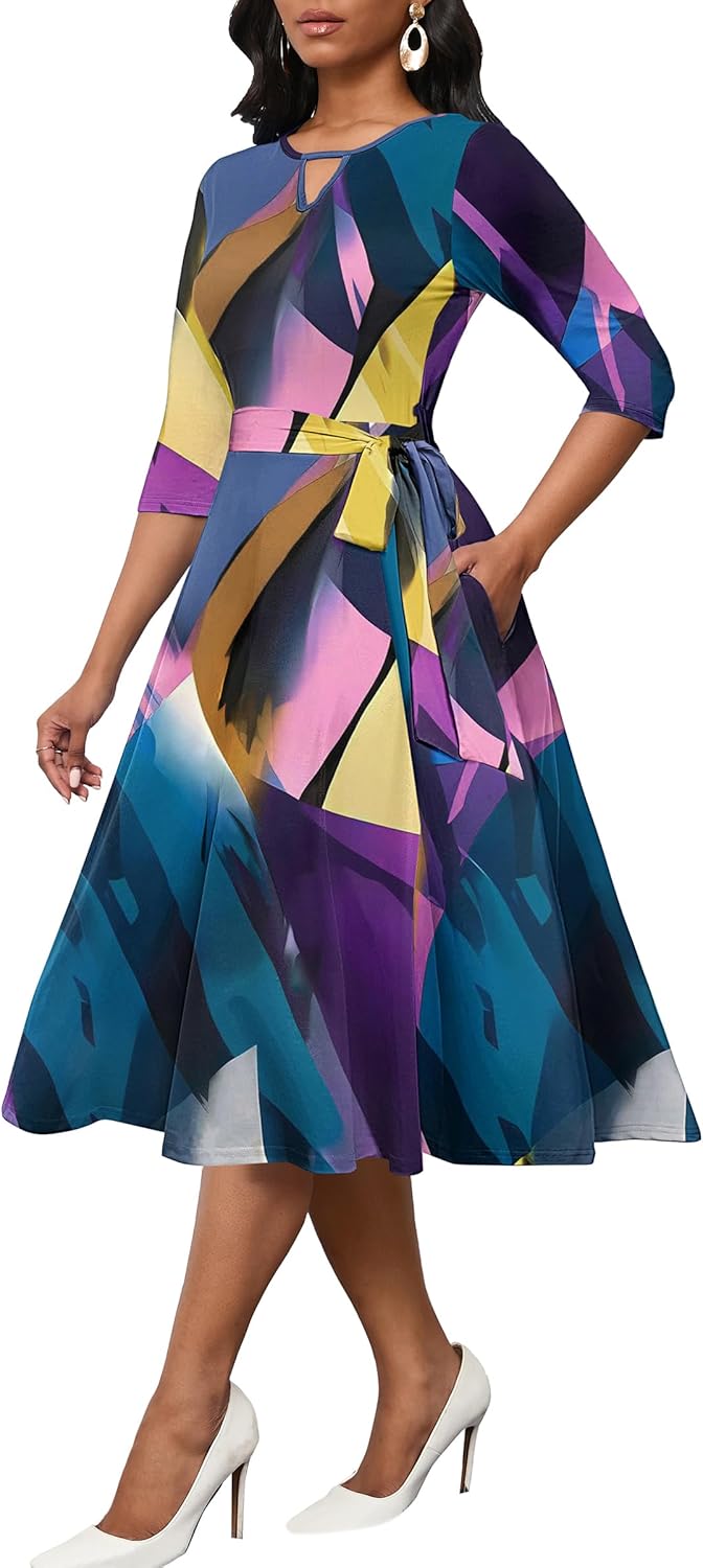 CLOCOR Midi Dresses for Women A-Line Fit and Flare Style