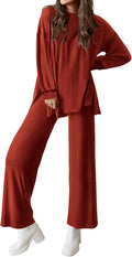 Womens 2 Piece Lounge Set Crewneck & Wide Leg Pants - Lightweight