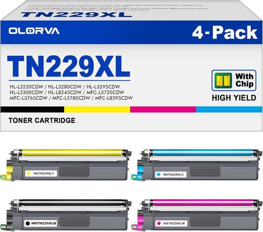 High Yield TN229XL Toner Compatible for Brother Printers 4 Pack