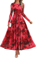 ZESICA Women's Maxi Dress 2025 Floral Mesh Ruched A-Line - Elegant Fit