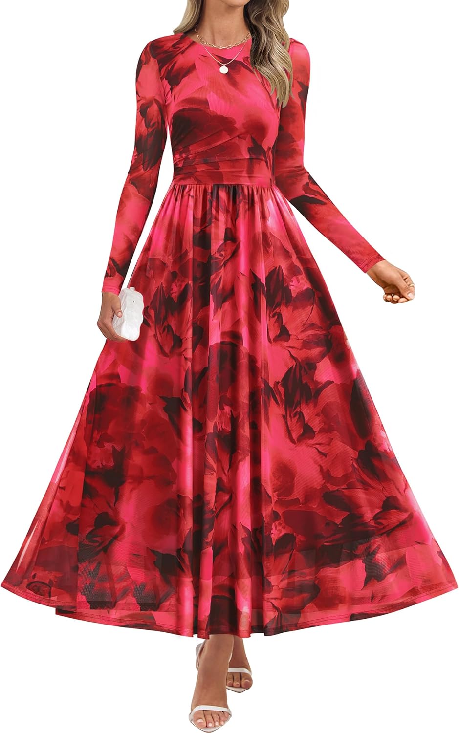 ZESICA Women's Floral Print Maxi Dress for Fall 2025 Events