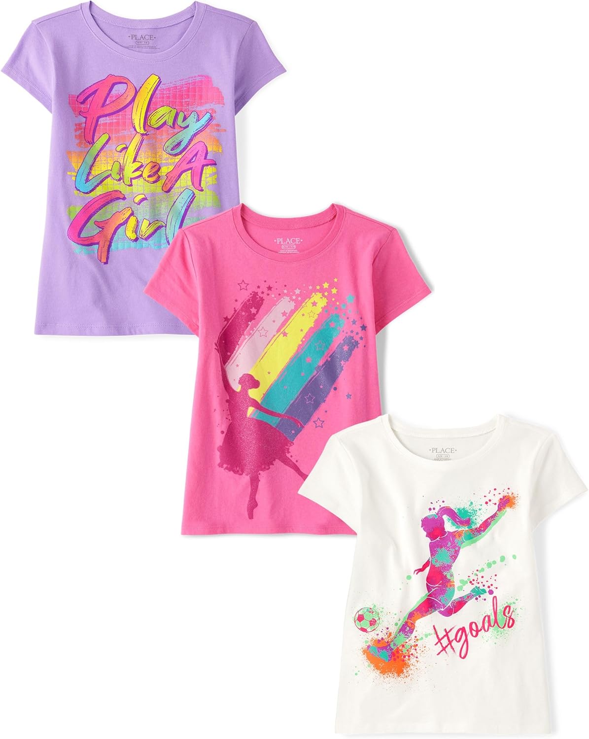 Girls Sports Graphic T-Shirts 3 Pack for Trendy Kids