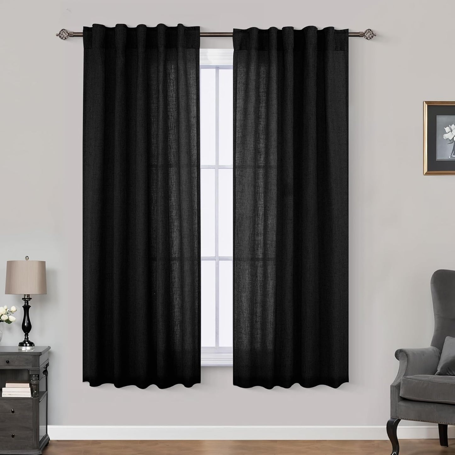 Mrs.Naturall Sheer Black 45 Curtains - Gothic Halloween Decor