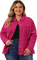Plus Size Jean Jacket Button Front Washed Denim Jacket