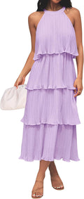 Sleeveless Halter Tiered Midi Dress - Flowy Summer Midi Dress