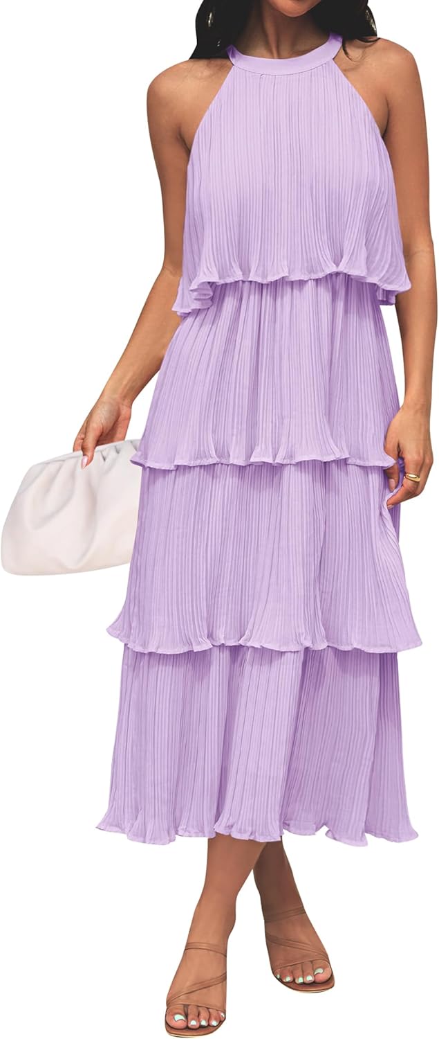 ZESICA Women's Summer Sleeveless Halter Neck Midi Dress Review