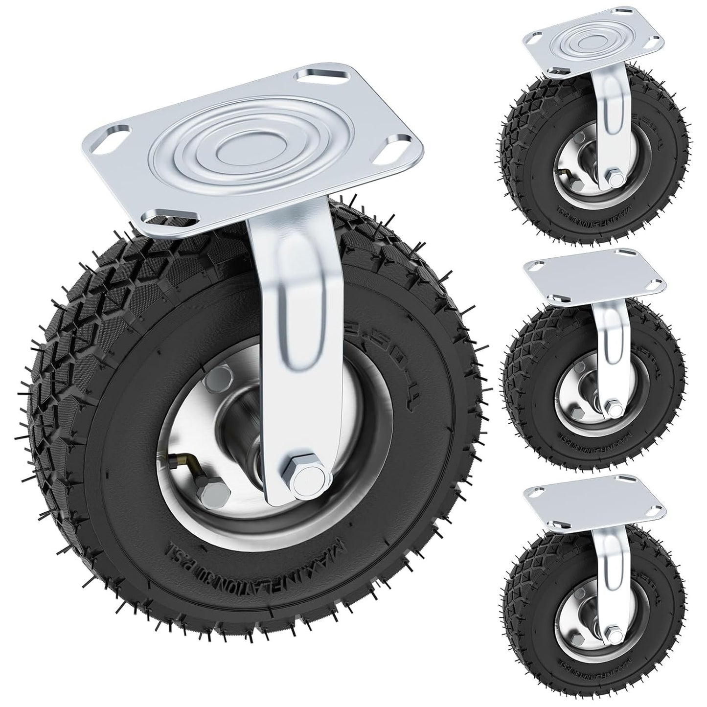 8 Inch Pneumatic Caster Wheels Set of 4 for Heavy Duty Use