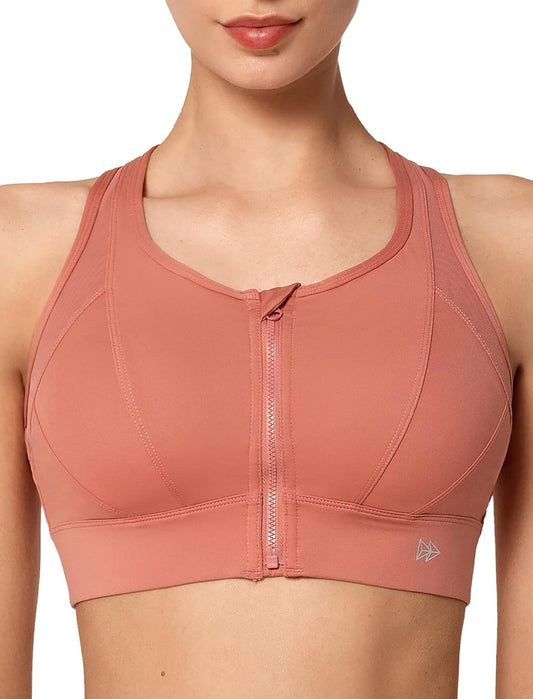 Yvette High Impact Zip Front Sports Bra for Large Breasts