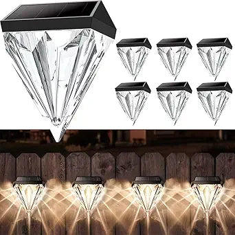 Qualdout Solar Fence Lights Diamond Design for Outdoor Spaces