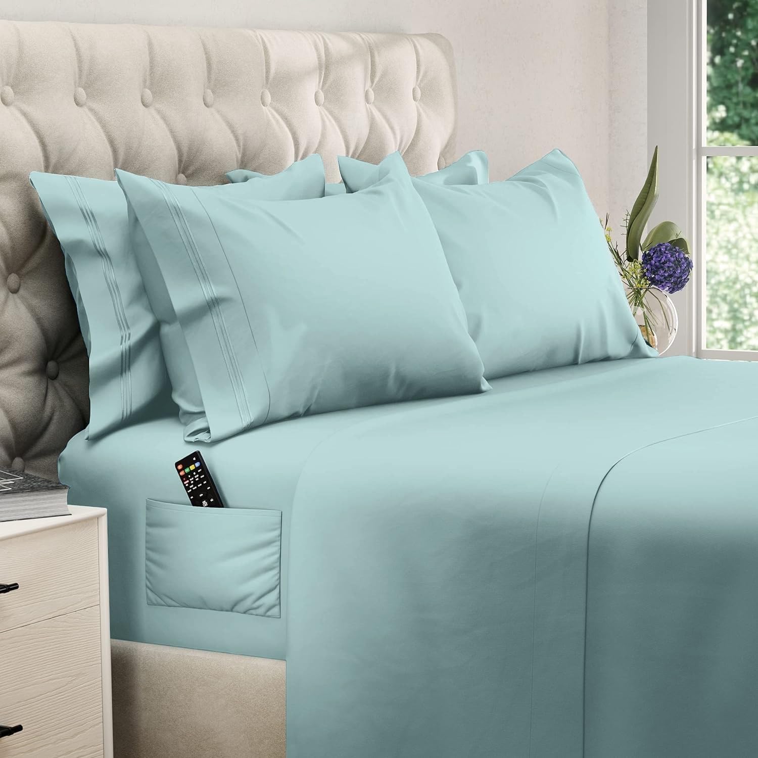 DREAMCARE Queen Sheet Set 6 pcs Cooling Bed Sheets Extra Soft