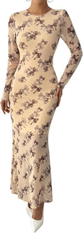 Wedding Guest Dresses Floral Maxi Bodycon Long Sleeve - 2025 Fall Fit