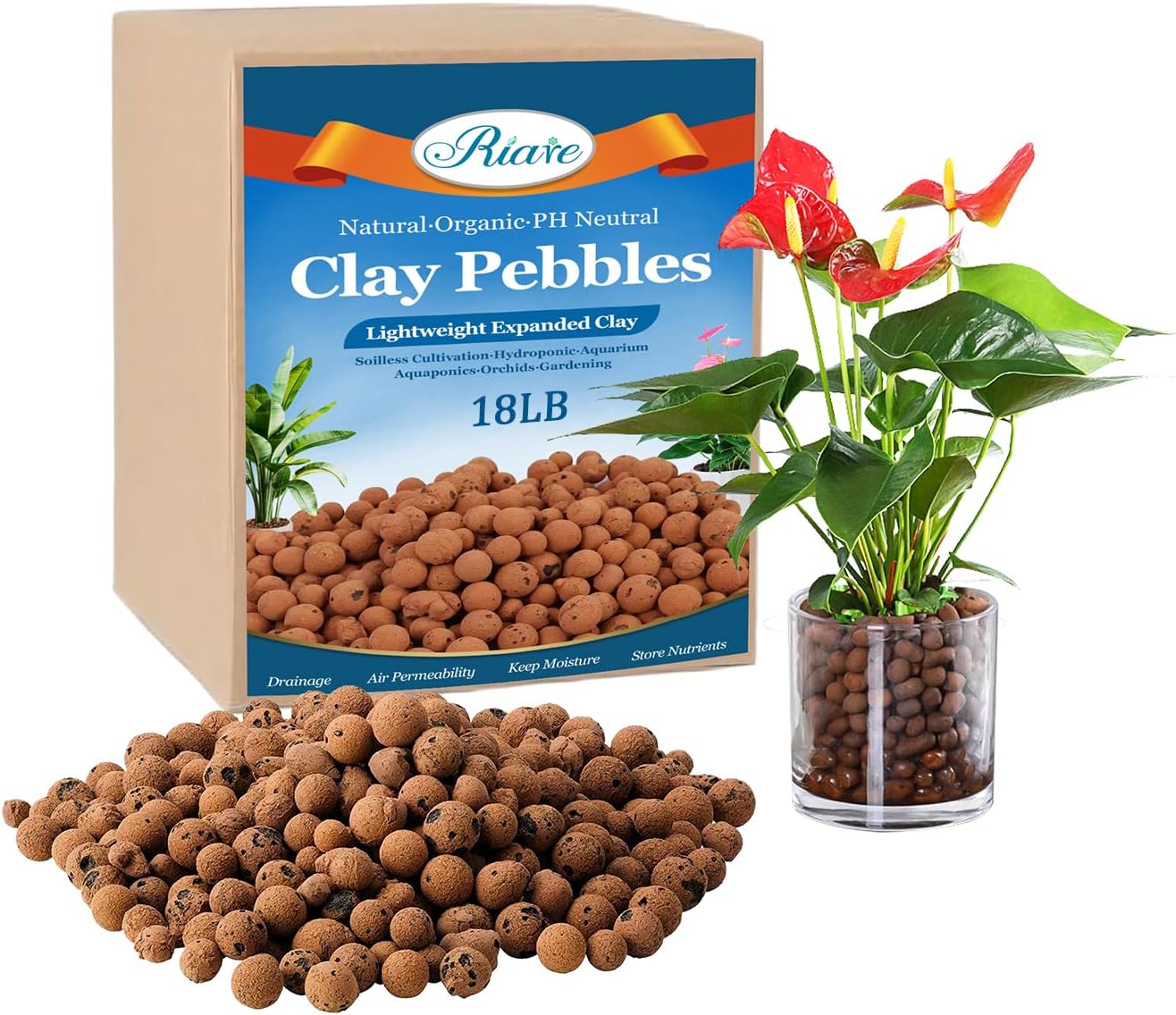 Organic Expanded Clay Pebbles for Plants - 18 LBS Natural Leca