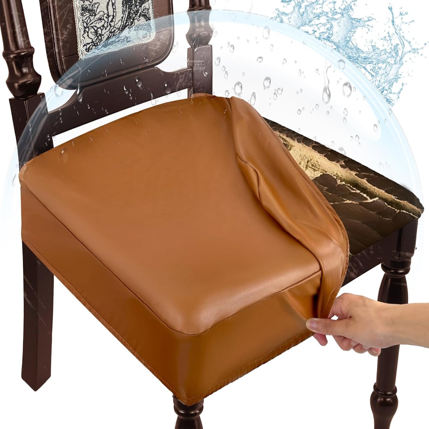 Leather Seat Covers for Dining Room Chairs Set of 6 - Waterproof