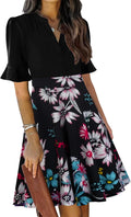 Mokayee Womens V Neck Ruffle Short Sleeve Fit and Flare Dress Casual